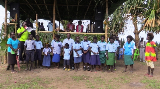 Students from Four Schools in the Kokoda Constituency ready to sing Bougainville National Athem